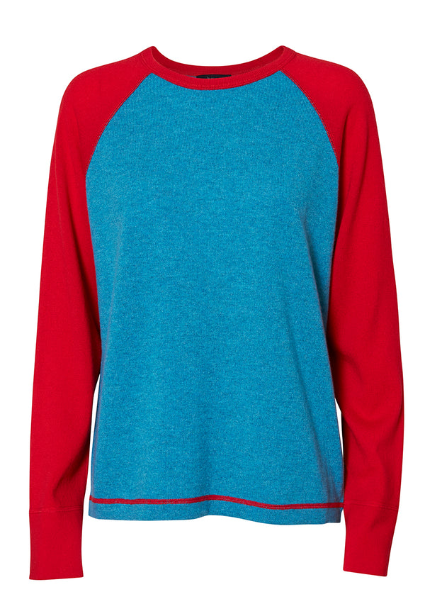 Blue & Poppy Red Rugby Cashmere Sweater