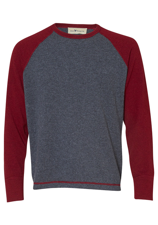 Grey & Burgundy Rugby Cashmere Sweater