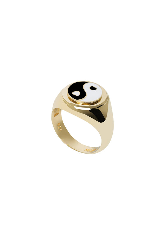 Gold Black Yin Yang Ring