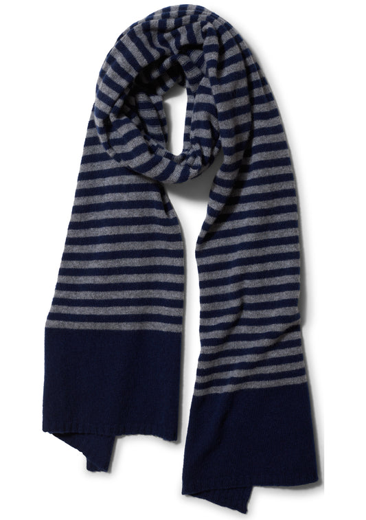 Grey & Navy Blue Cashmere Scarf Large