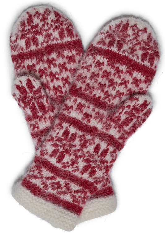 Mittens Off White & Red