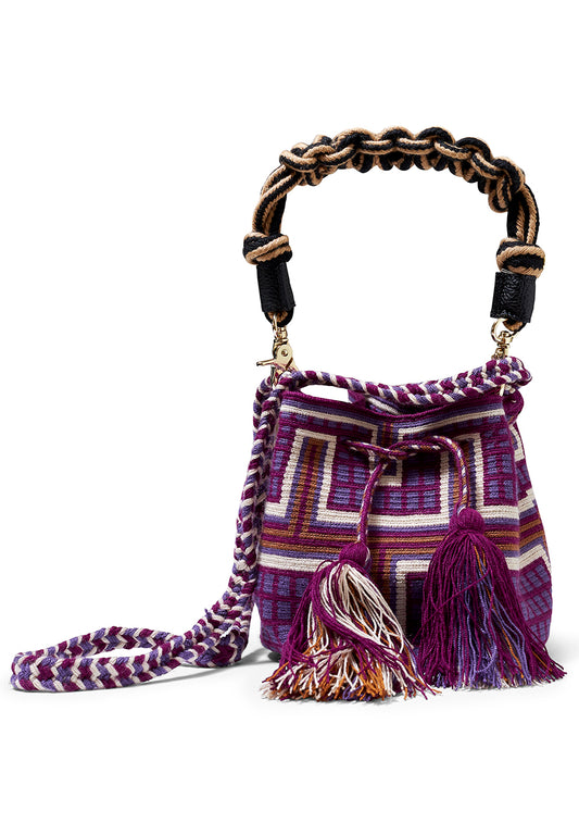 Shark Crossbody Bag Macrame Burgundy & Beige