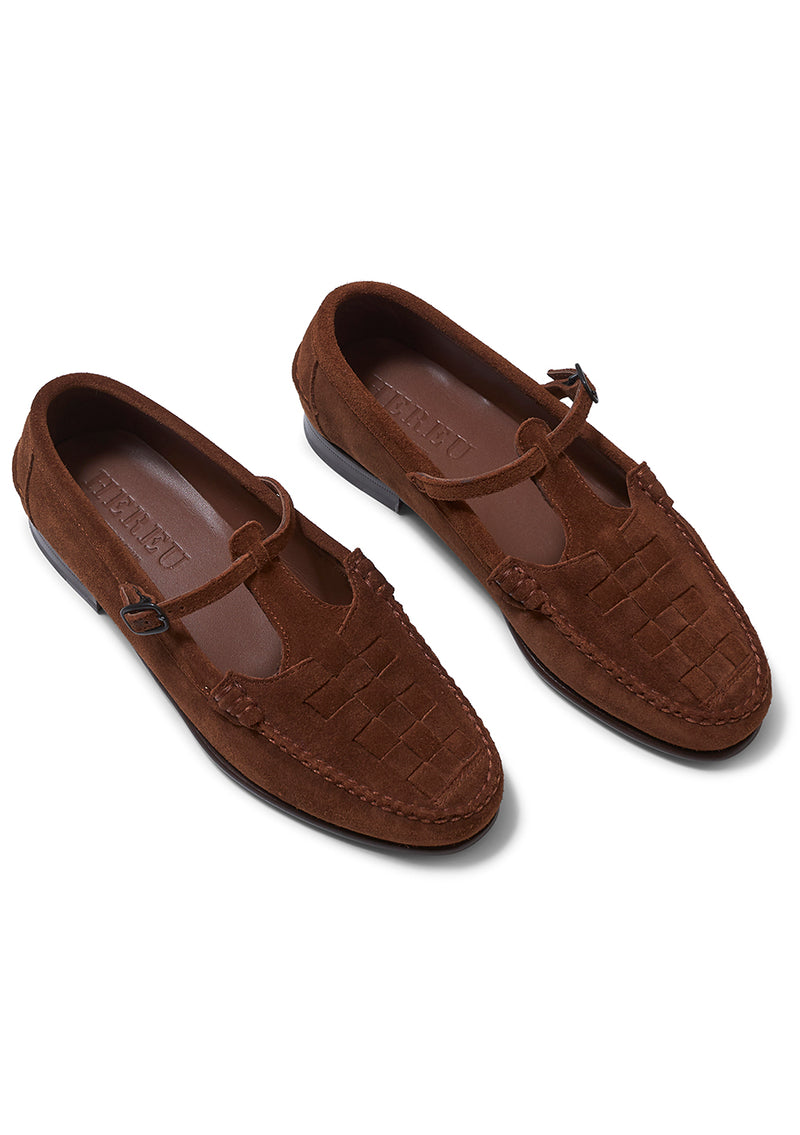 Maqueda Interwoven T-Bar Loafer Suede Tan