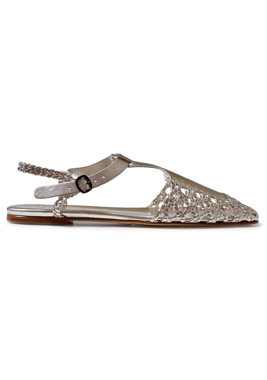 Reixa Woven T-Bar Sandal Light Silver