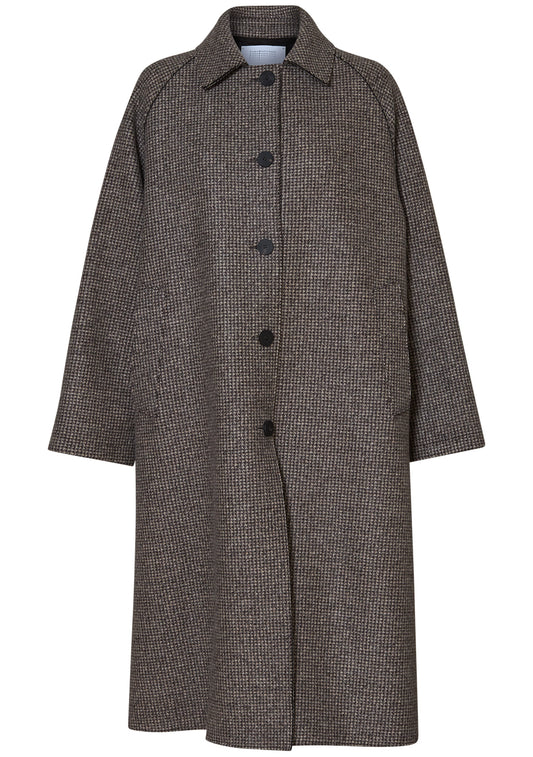 Balmacaan Coat Patterned Cashmere Cream & Brown