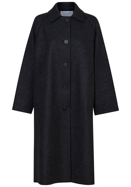 Balmacaan Patterned Cashmere Blend Anthracite Herring