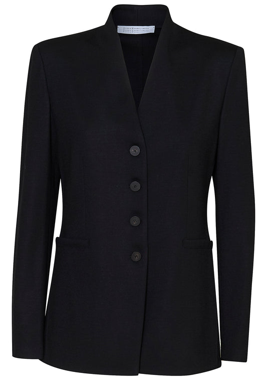 Collarless Blazer Superfine Merino Black