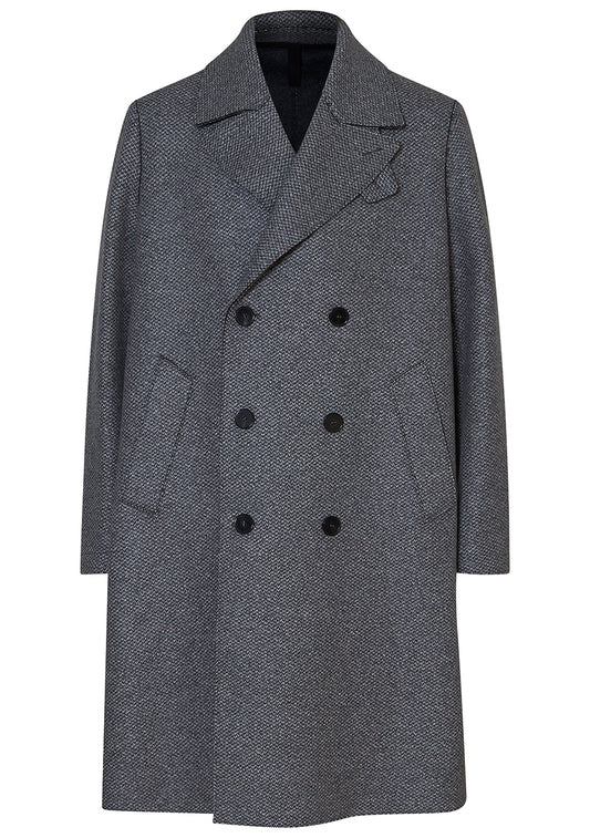 Long Peacoat Patterned Cashmere Blend Black & White
