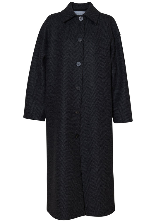 Mac Coat Patterned Cashmere Anthracite Herringbone