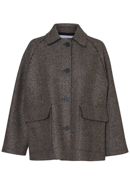 Raglan Jacket Patterned Cashmere Blend Cream & Brown