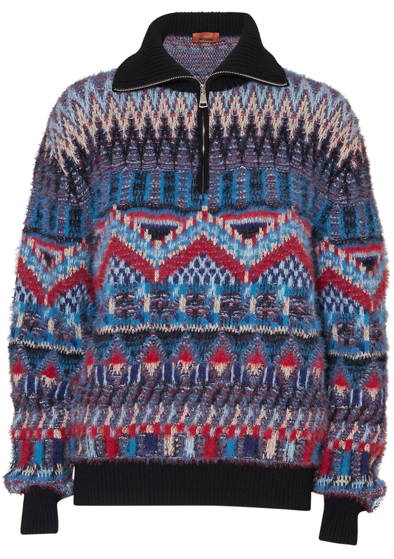 Half Zip Roll Neck Sweater Multicolour