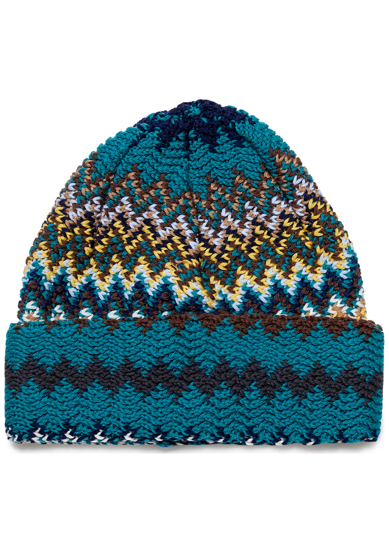 Chunky Knit Wool Beanie Teal Chevron