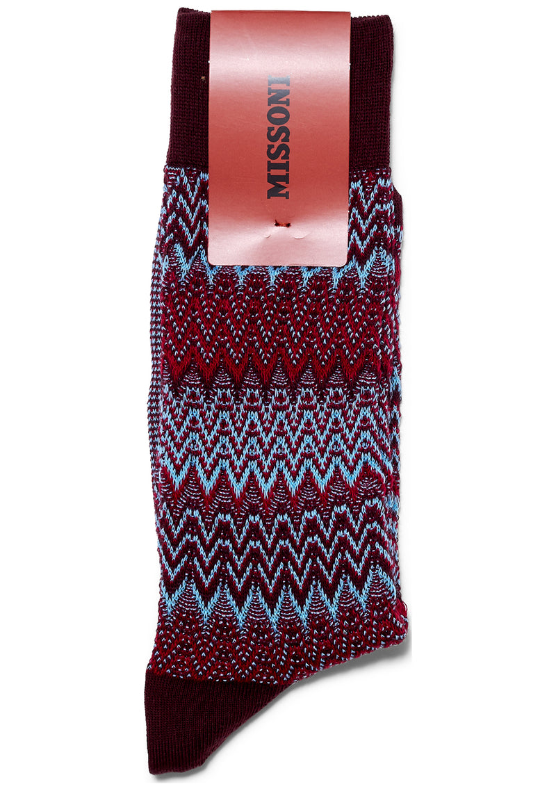 Cotton Chevron Socks Burgundy & Light Blue