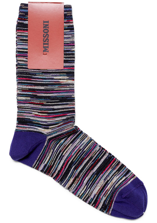 Cotton Striped Lamé Socks Purple Multicolour