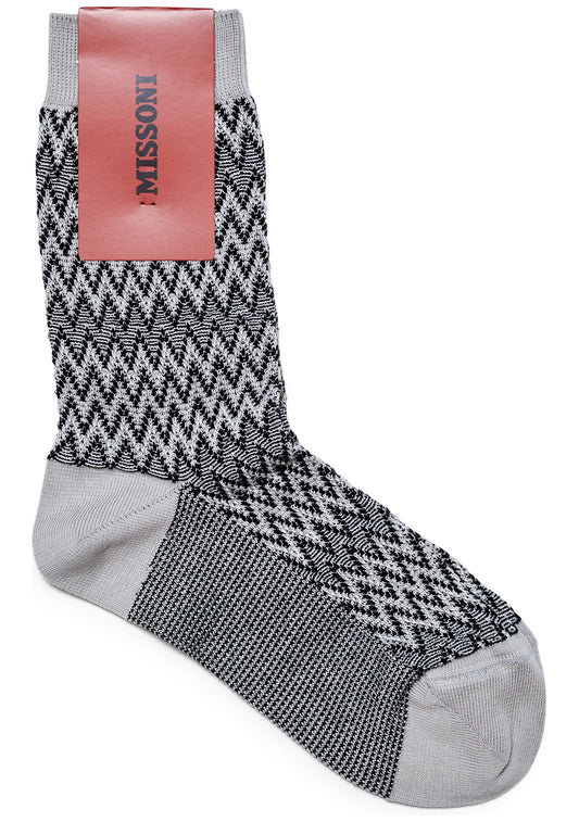 Cotton Chevron Socks Light Grey & Black