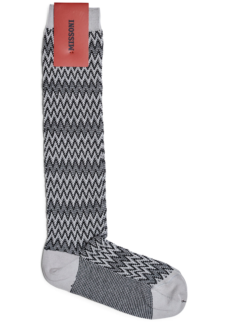 Knee High Cotton Chevron Socks Light Grey & Black