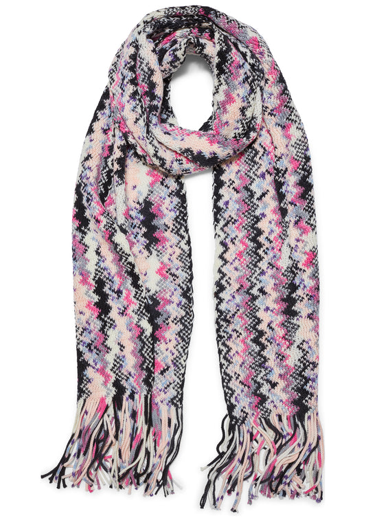 Chunky Knit Wool Scarf Black & Pink