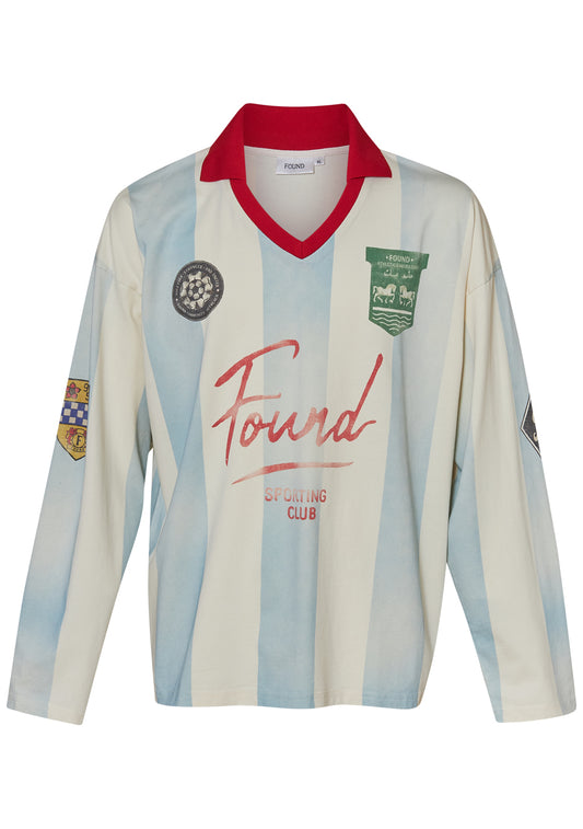 Striped Sport LS Jersey Off White & Sky Blue