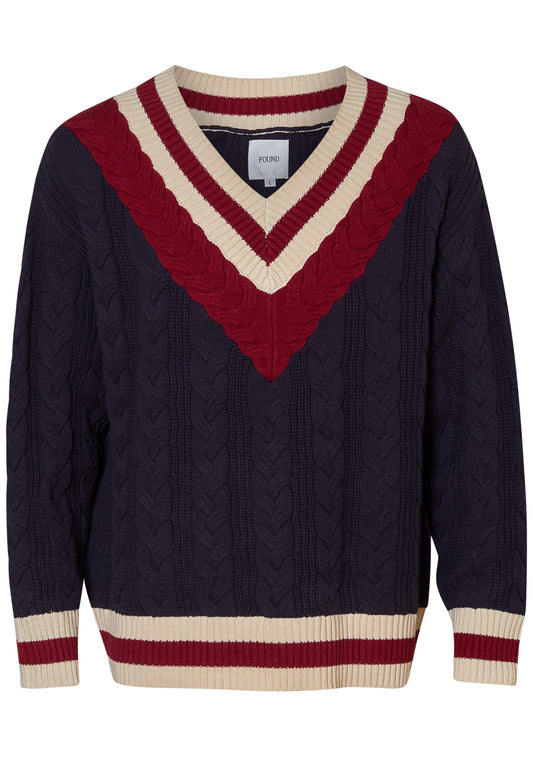 Cricket V Neck Sweater Navy & Red