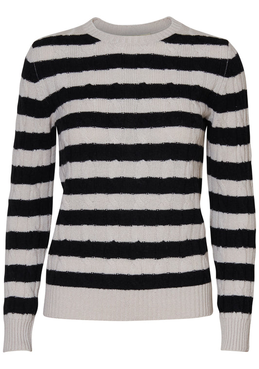 Stripey Beige & Black Cashmere Cable-knit Sweater