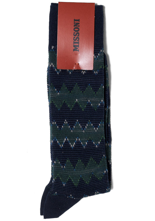 Chevron Socks Navy & Pine Green