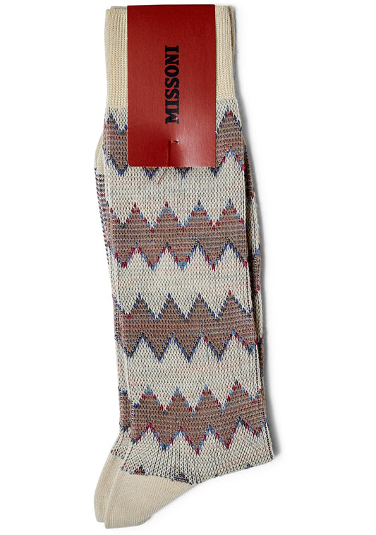 Chevron Socks Off White & Taupe