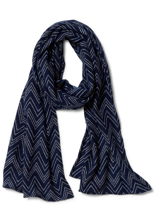 Chevron Cashmere Scarf Navy