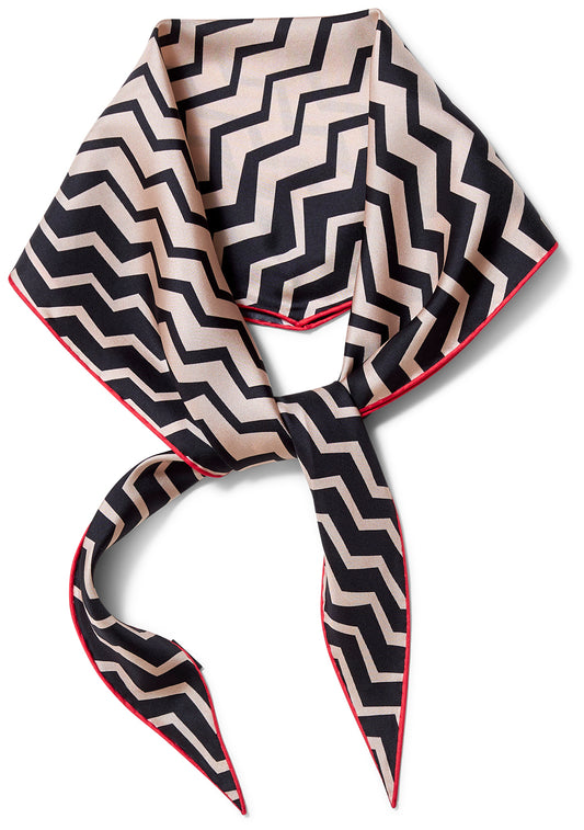 Lozenge Scarf Powder & Black Zig Zag