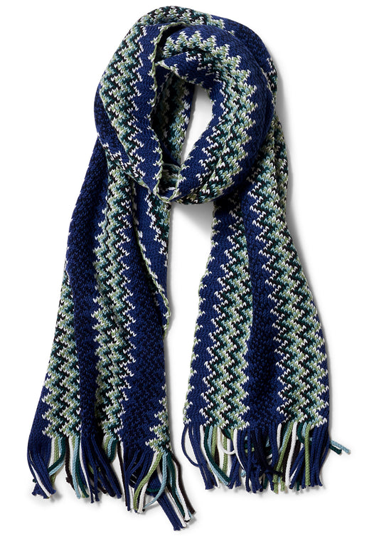 Chevron Wool Scarf Navy & Sage