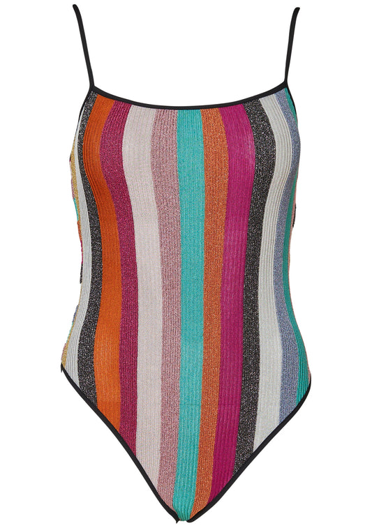 Vertical Stripe Lamé Multicolour Swimsuit