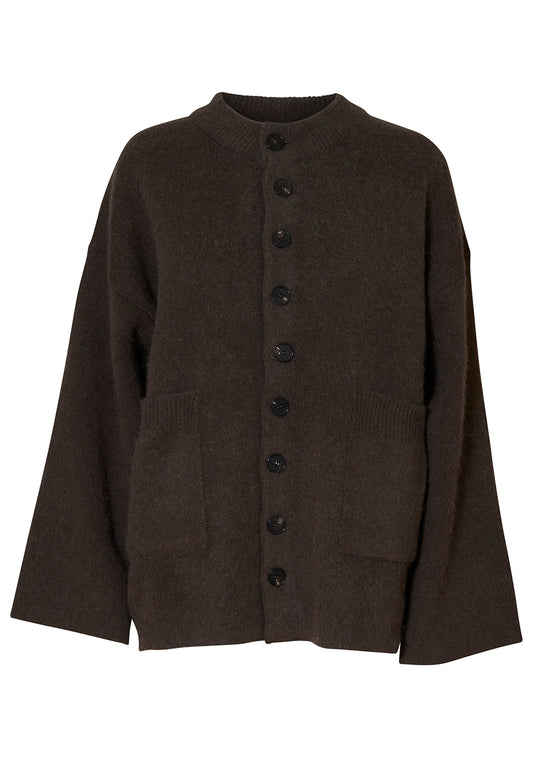 Round Wool Cardigan Mocha Brown