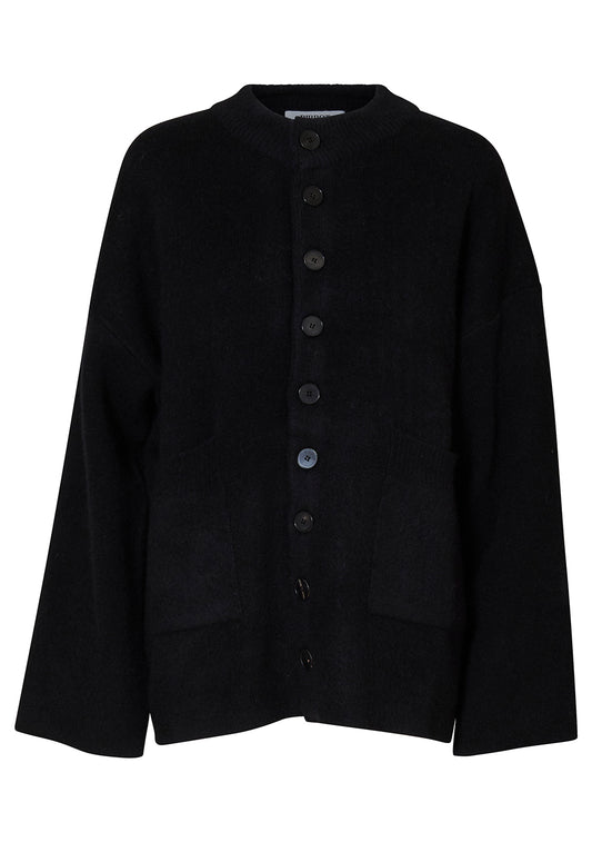 Round Wool Cardigan Black