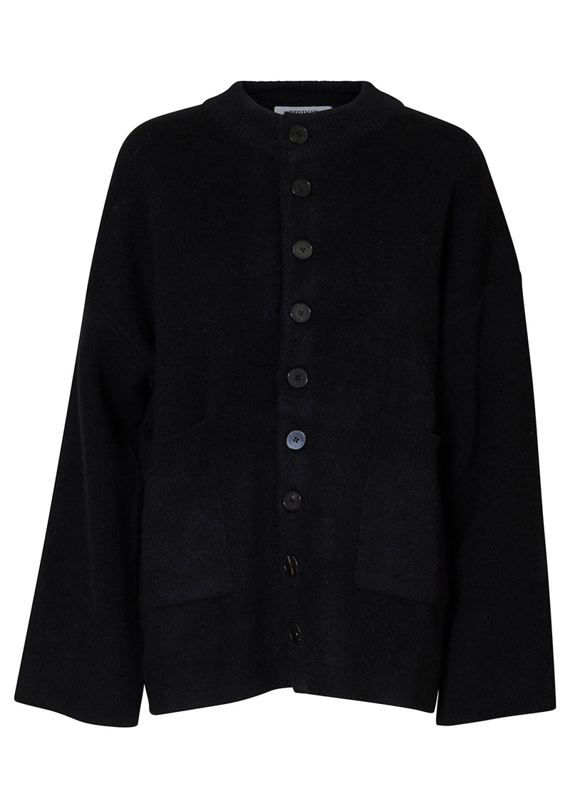 Round Wool Cardigan Black