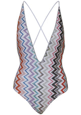 Deep V-Neck Swimsuit Metallic Multicolour