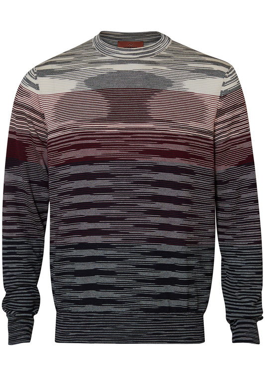 Wave Knit Crewneck Sweater Beige/Burgundy