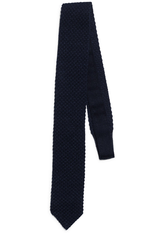 Moss Stitch Cotton Knit Tie Navy