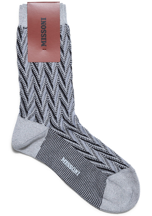 Three Tone Chevron Lamé Socks Grey