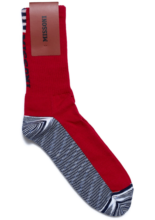 Logo Stripe Socks Red