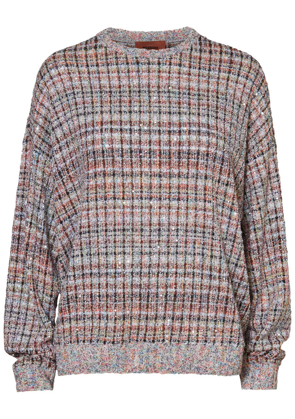 Tweed Sequins Crewneck Sweatshirt