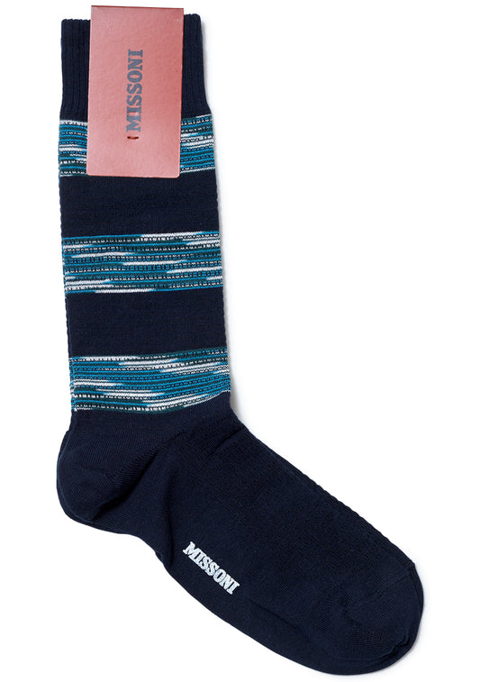 Stripe Knit Socks Navy Turquoise