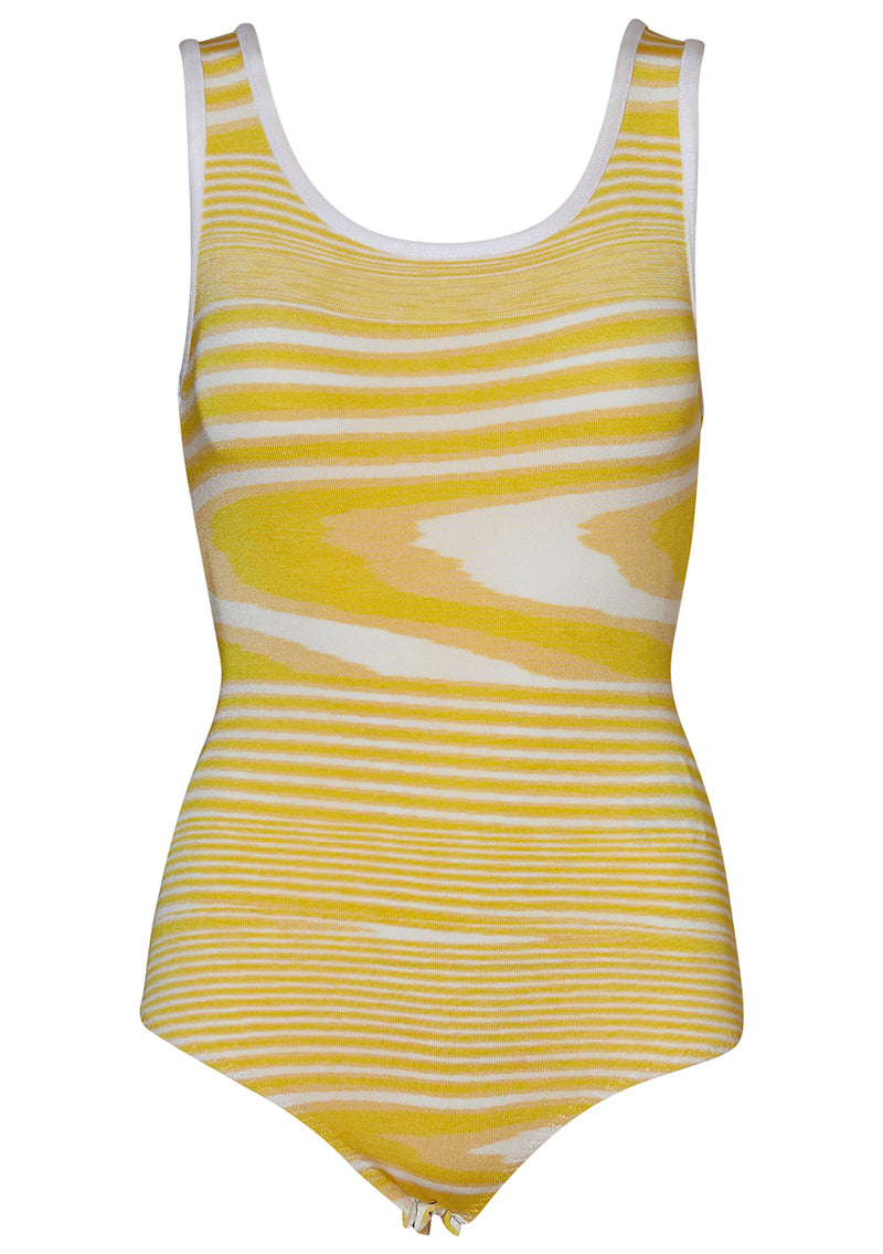 Yellow/White Abstract-Print Bodystocking
