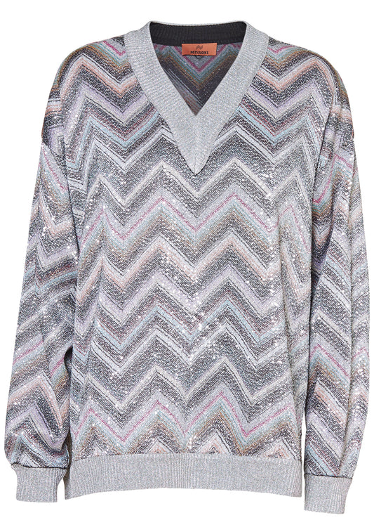 Oversize Sequin V-Neck Sweater