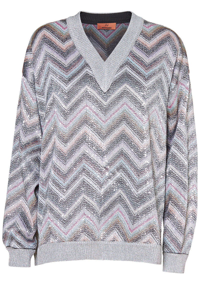 Oversize Sequin V-Neck Sweater