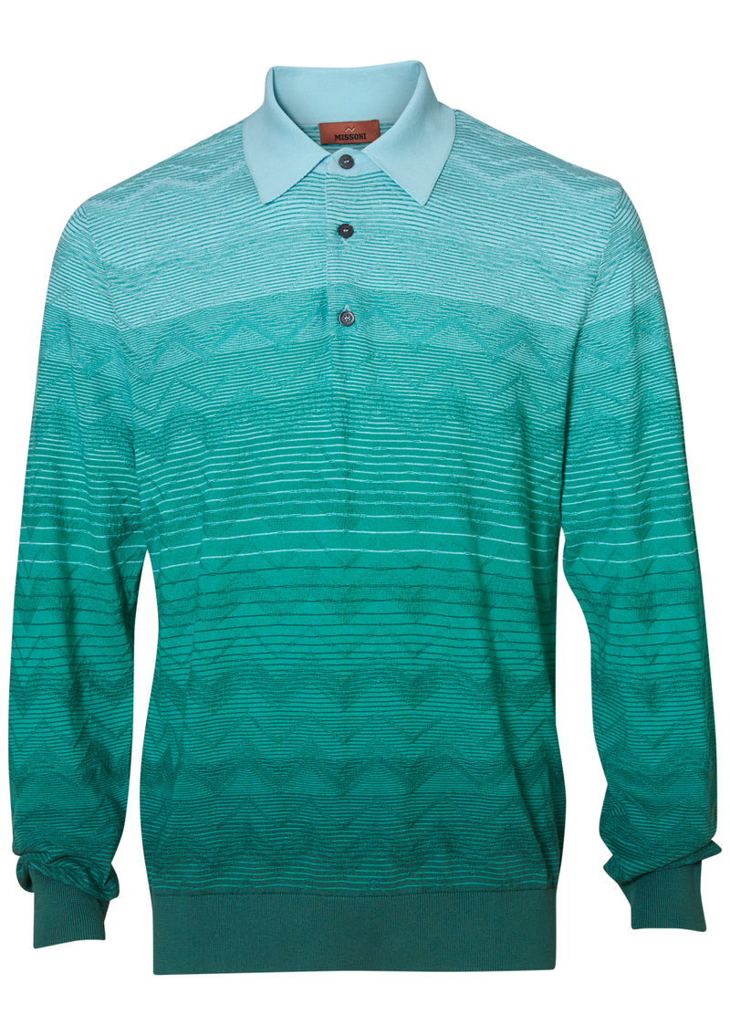 Long Sleeve Chevron Polo Blue/Green