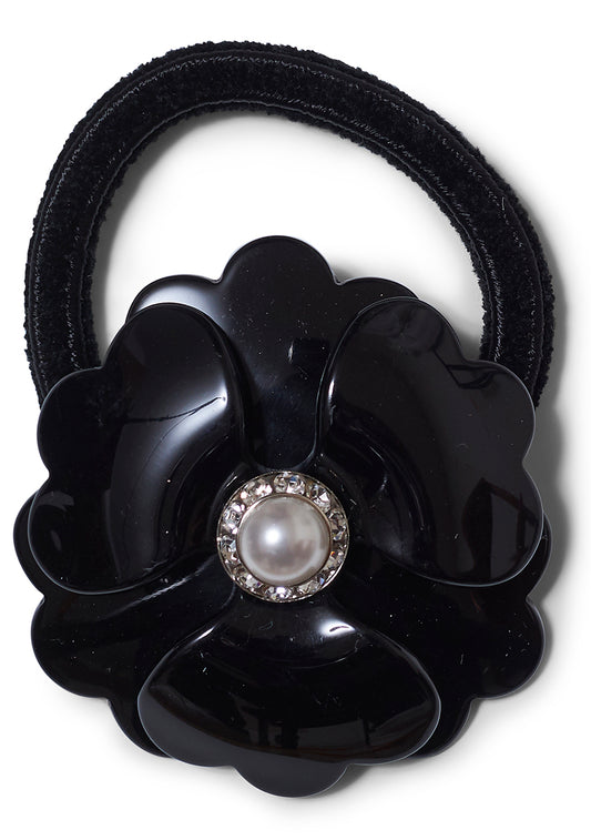 Big Flower Hair Elastic Black Pearl