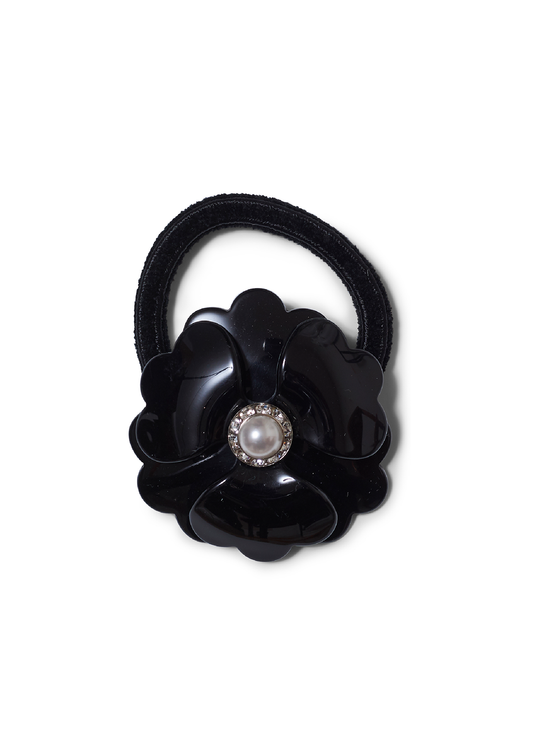 Big Flower Hair Elastic Black Pearl