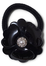 Big Flower Hair Elastic Black Pearl