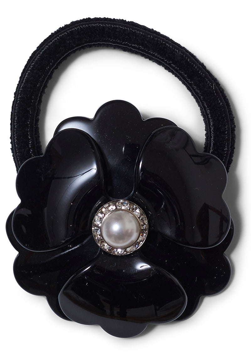 Big Flower Hair Elastic Black Pearl