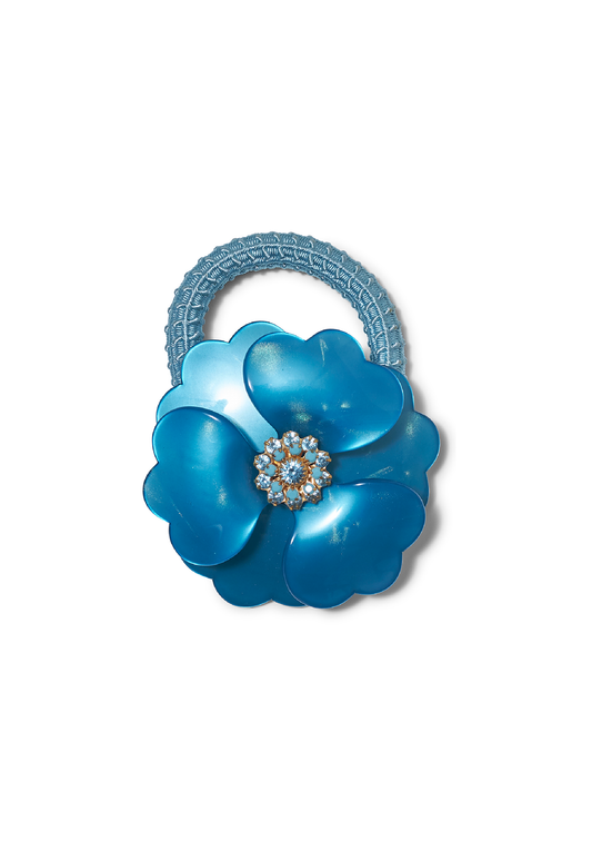 Big Flower Hair Elastic Lagoon Blue