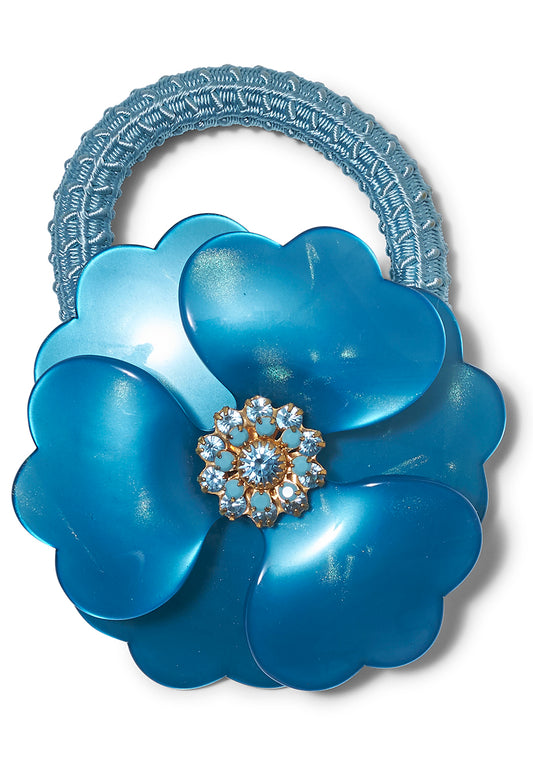 Big Flower Hair Elastic Lagoon Blue